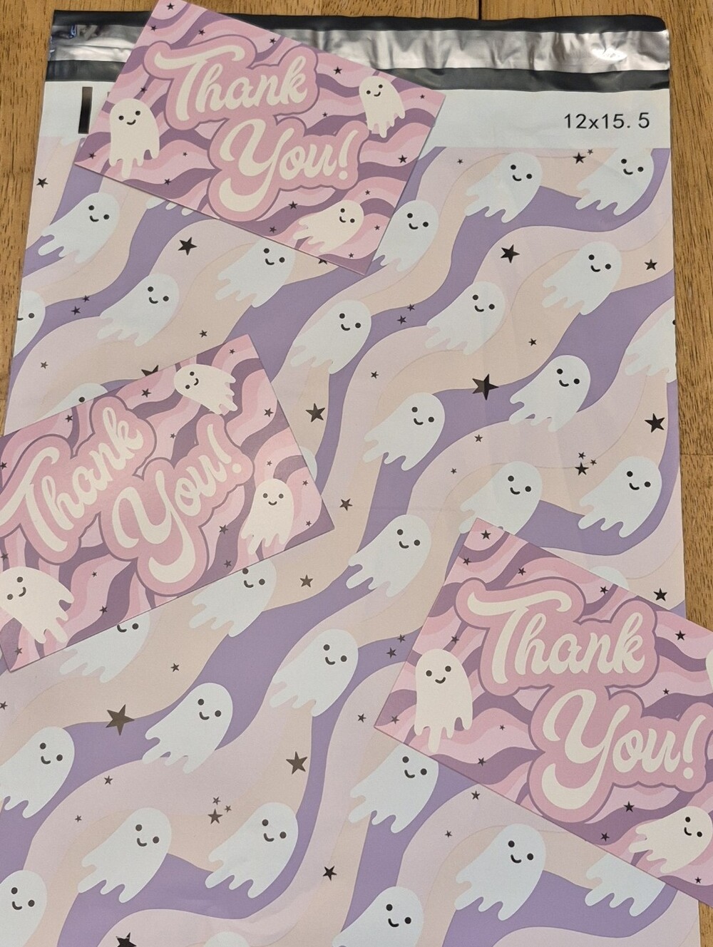Poly Mailers SET 20 - 12x15.5 + 20 - 4x6 Thank You Cards Ghosts Halloween Fall